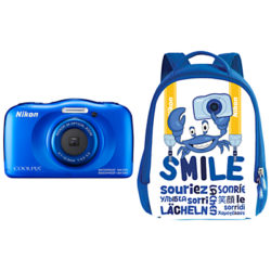 Nikon COOLPIX W100 Waterproof Digital Camera, 13.2MP, HD 1080p, 3x Optical Zoom, Bluetooth & 2.7 LCD Screen Blue